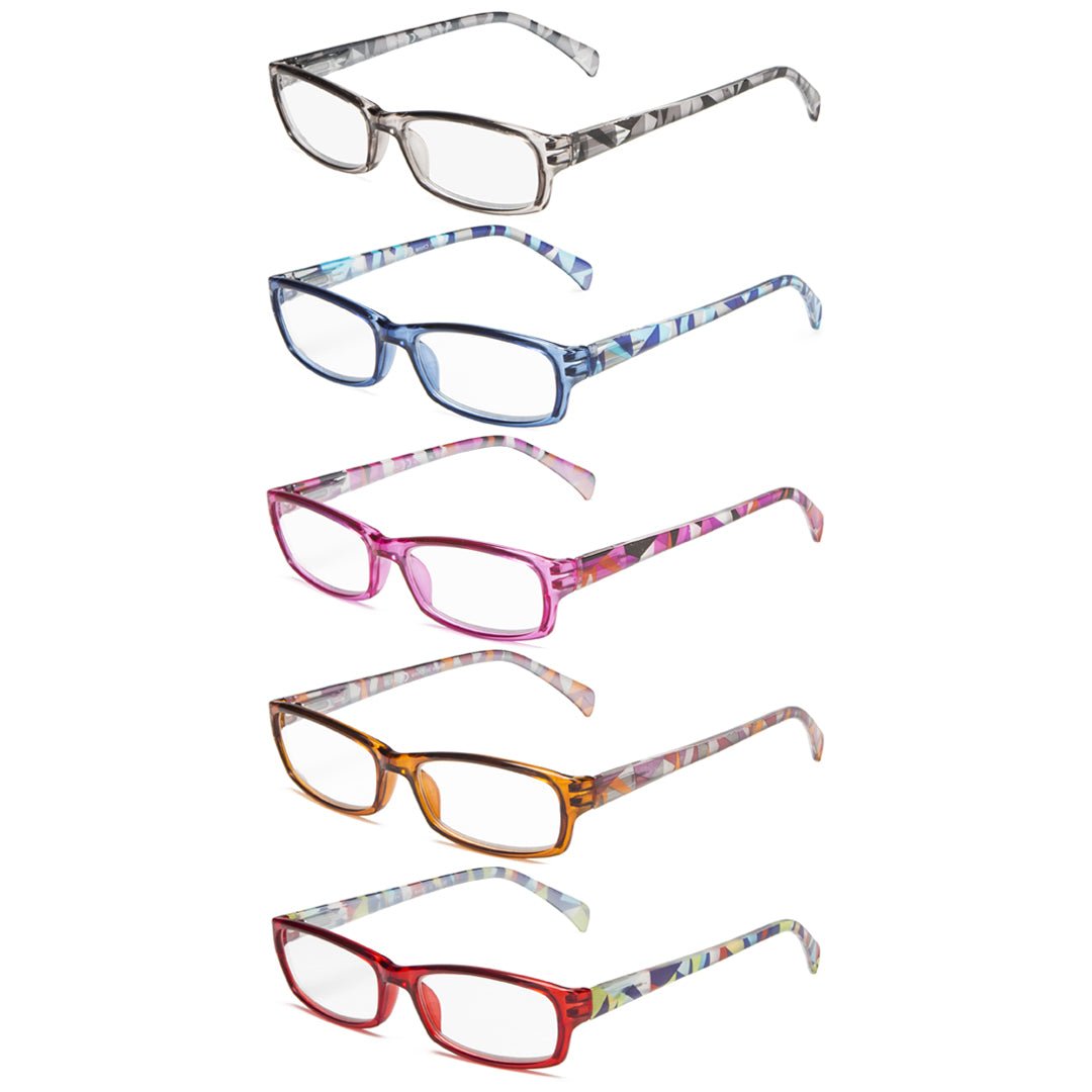 5 Pack Rectangle Reading Glasses Men Women R045 - 5 Pairs Mix +1.00