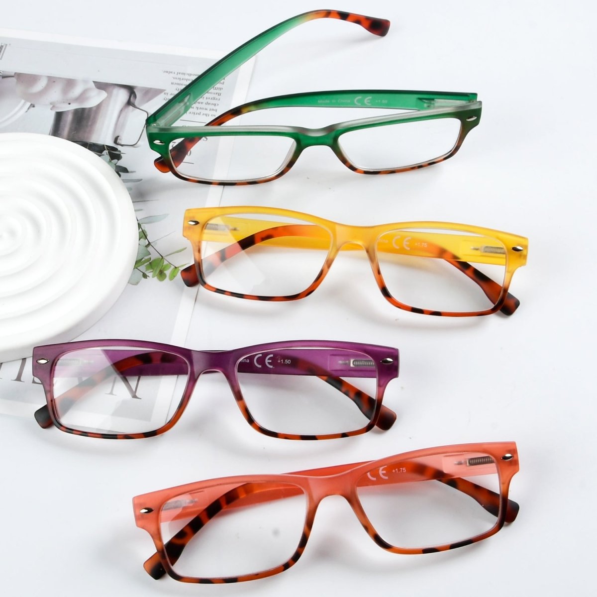 Small Rectangle Eyeglasses 4 Pack for Women Men