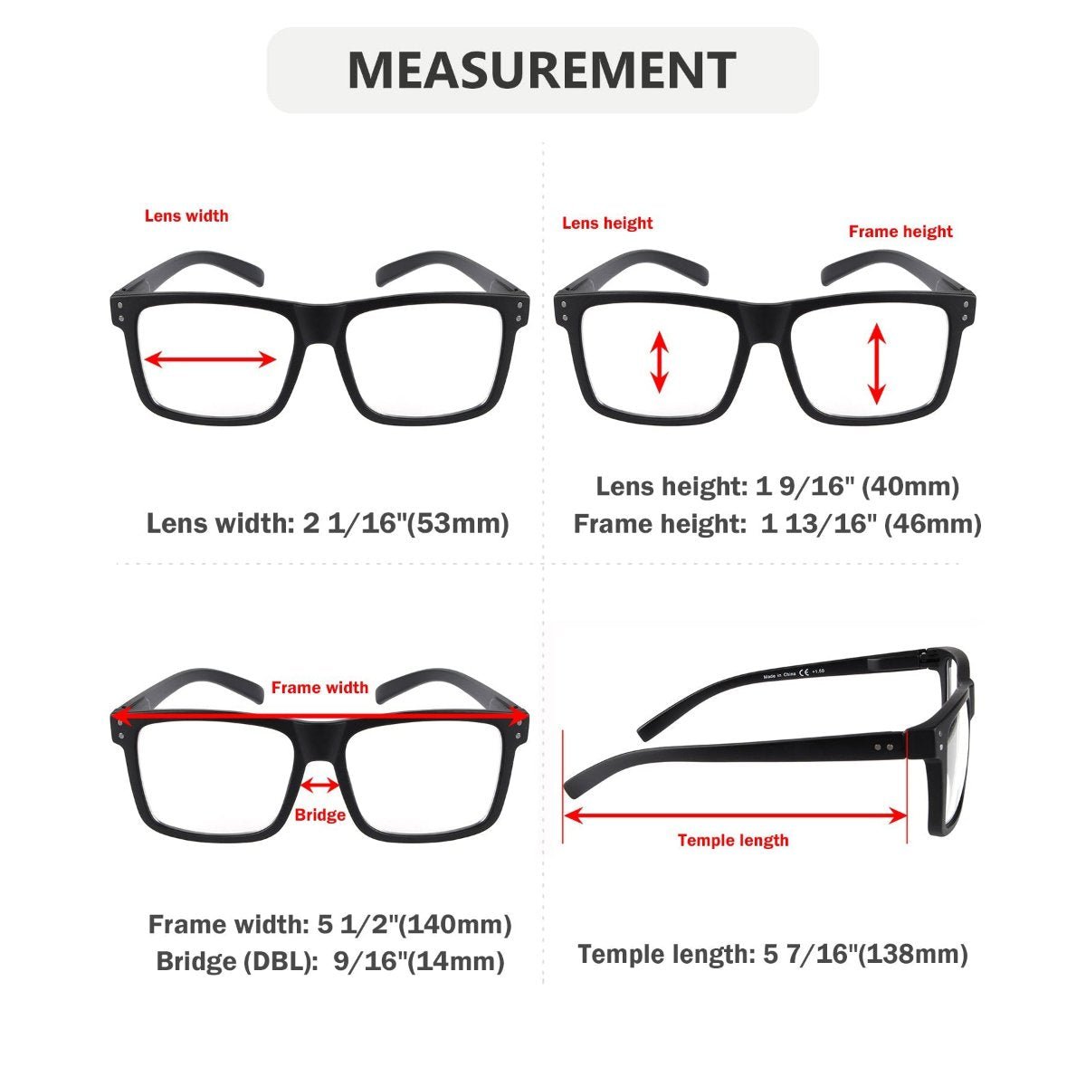 Reading Glasses Fashionable Large Frame Specs 5 Pack Men Women eyekeeper