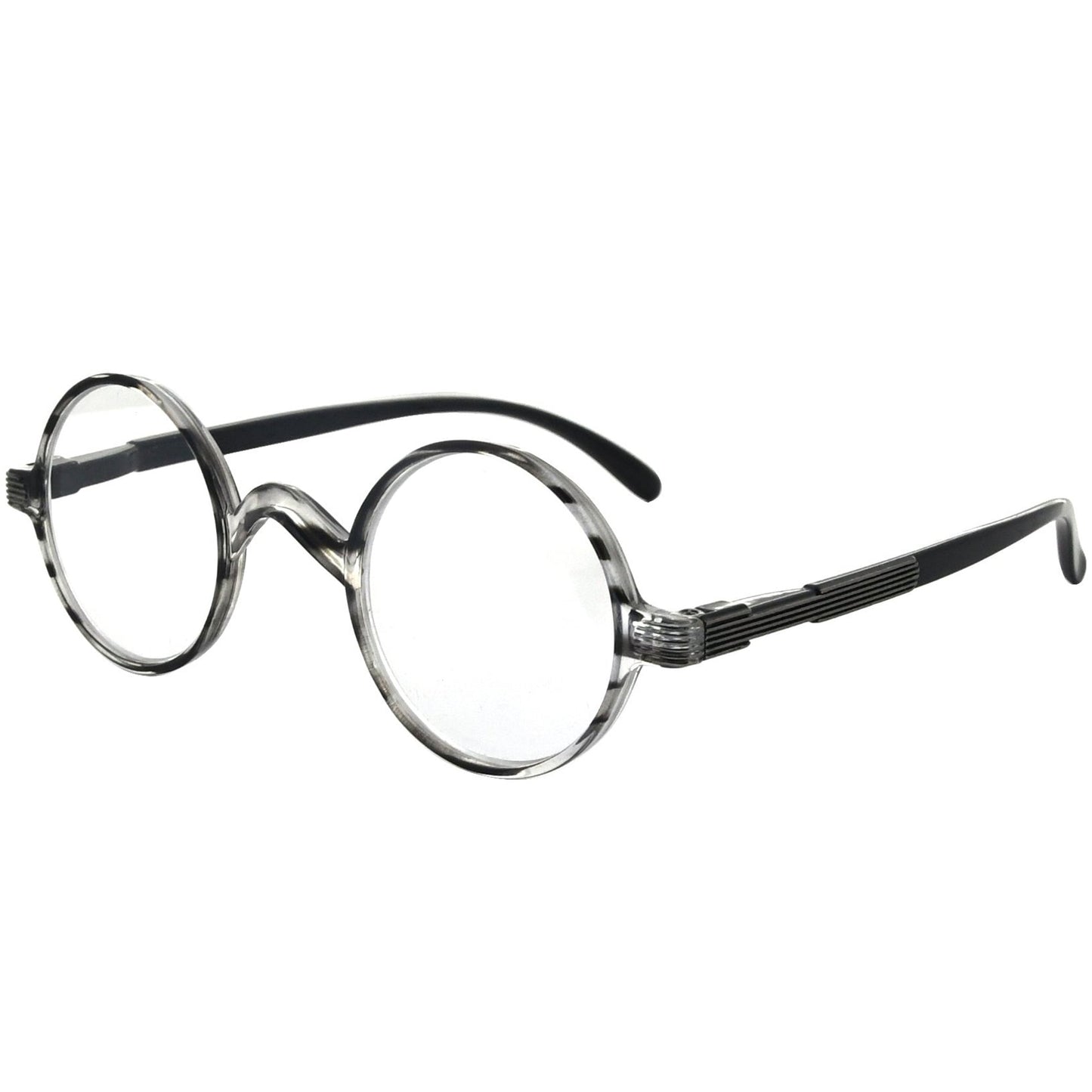 Round Vintage Style Reading Glasses Grey Stripe R077B