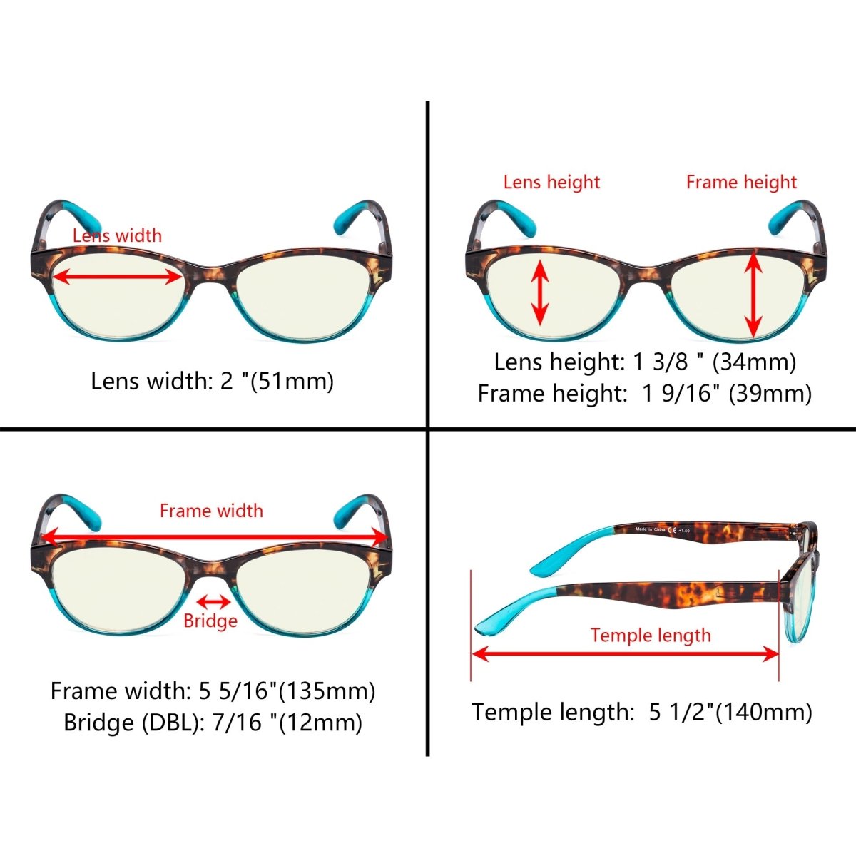 Computer Reading Glasses Dimension