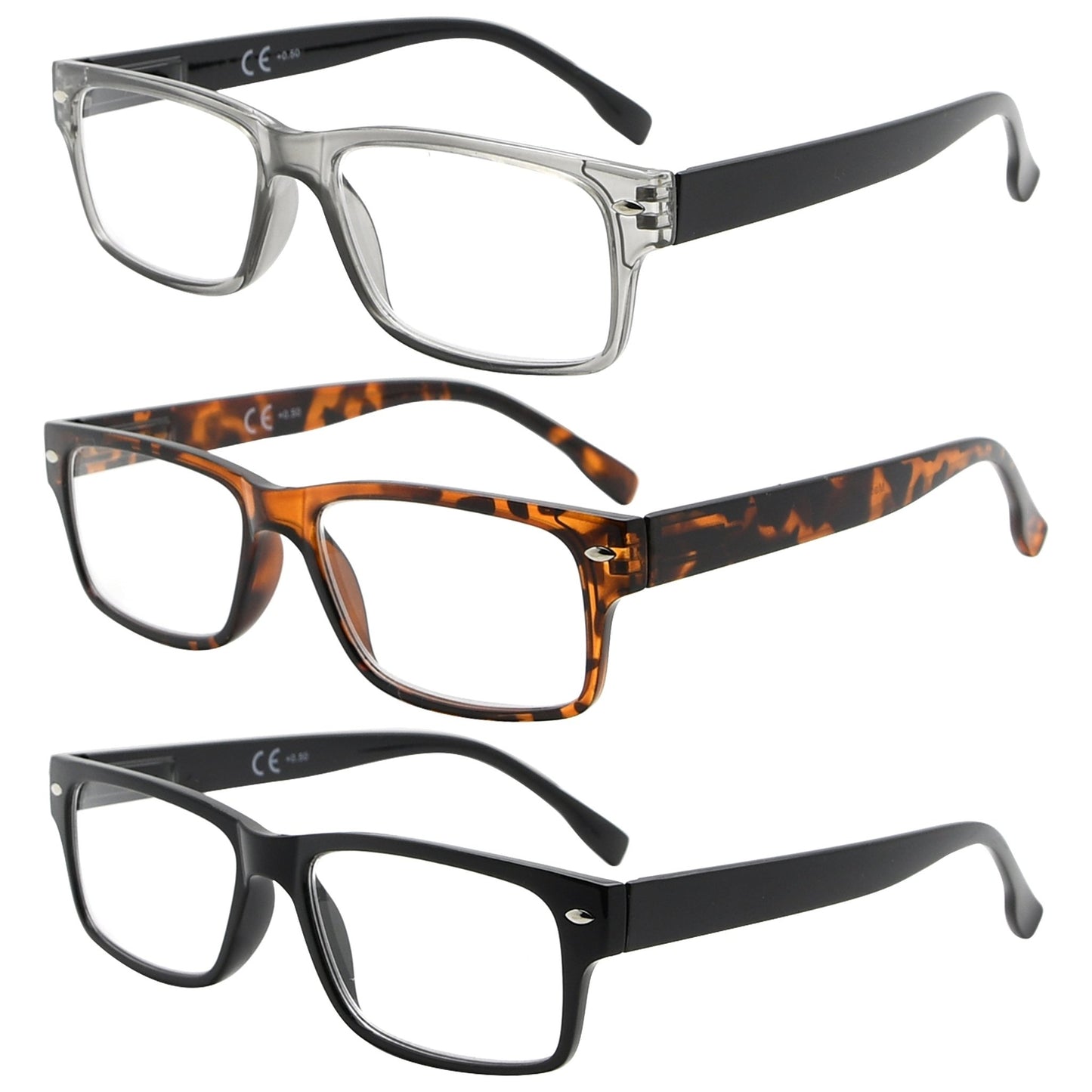3 Pack Reading Glasses Rectangle Readers for Women Men R108