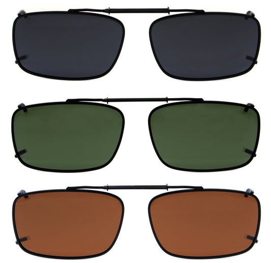 3 Pack Rectangle Clip-on Polarized Sunglasses C61(54MMx34MM)