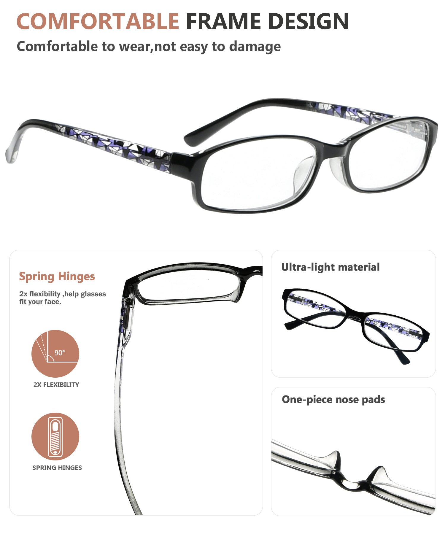 3 Pack Rectangle Reading Glasses with Pattern for Women R908