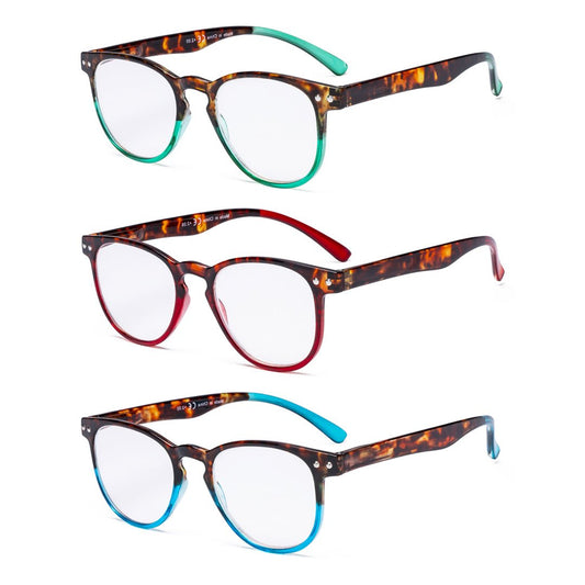 3 Pack Round Oversize Vintage Reading Glasses Women R060Deyekeeper.com