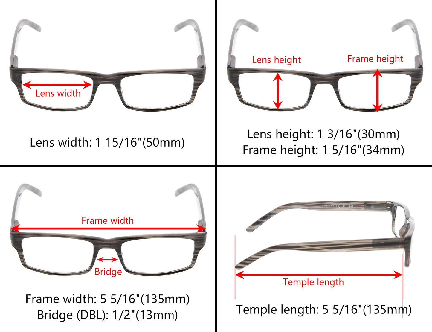 3 Pack Stylish Striped Rectangle Reading Glasses Men R026