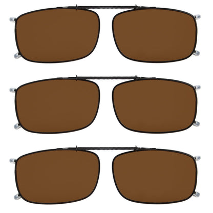 Brown-3pcs Rectangle Sunglasses Clip On Polarized C63