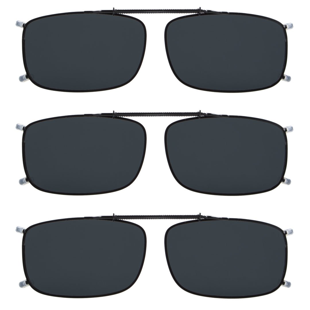 Grey-3pcs Rectangle Sunglasses Clip On Polarized C63