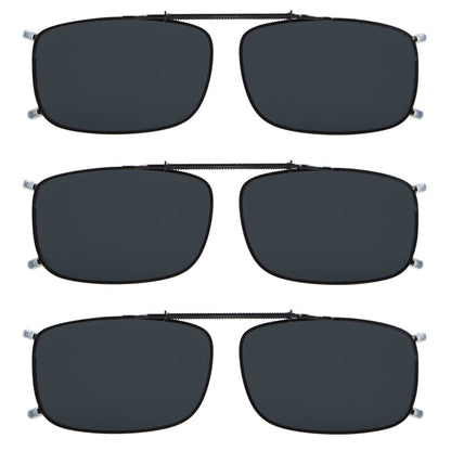 Grey-3pcs Rectangle Sunglasses Clip On Polarized C63
