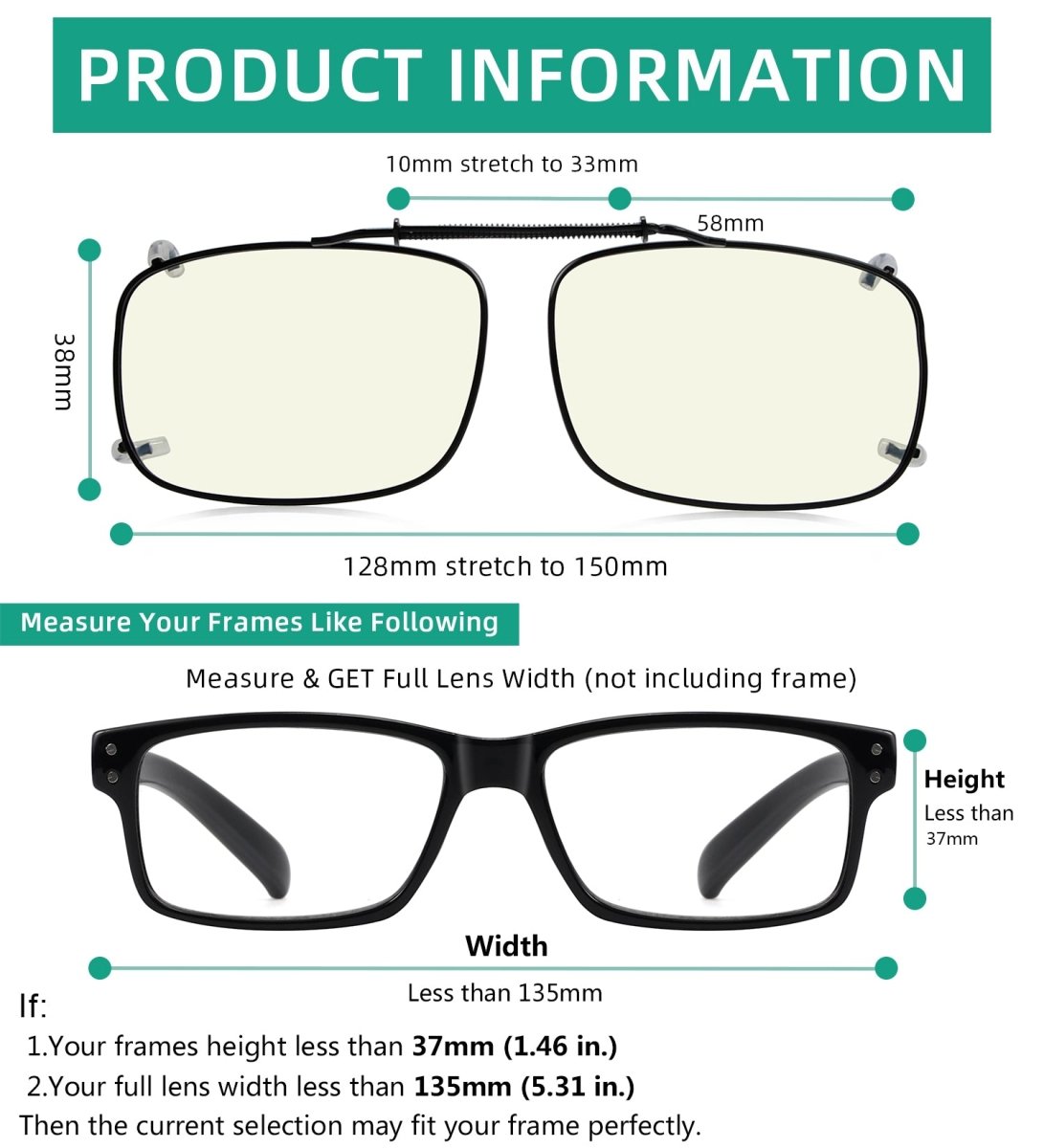 Clip-on Eyeglasses Dimension