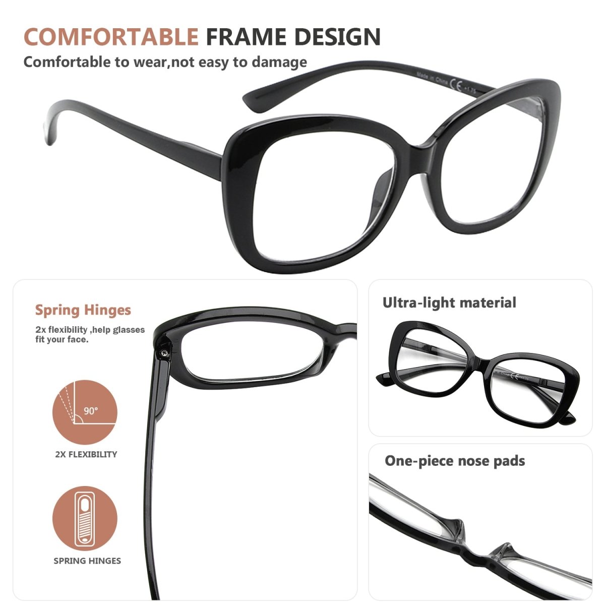 4 Pack Attractive Cat-eye Reading Glasses for Women R2011eyekeeper.com