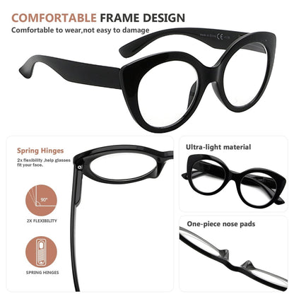 4 Pack Attractive Cat-eye Reading Glasses for Women R2012