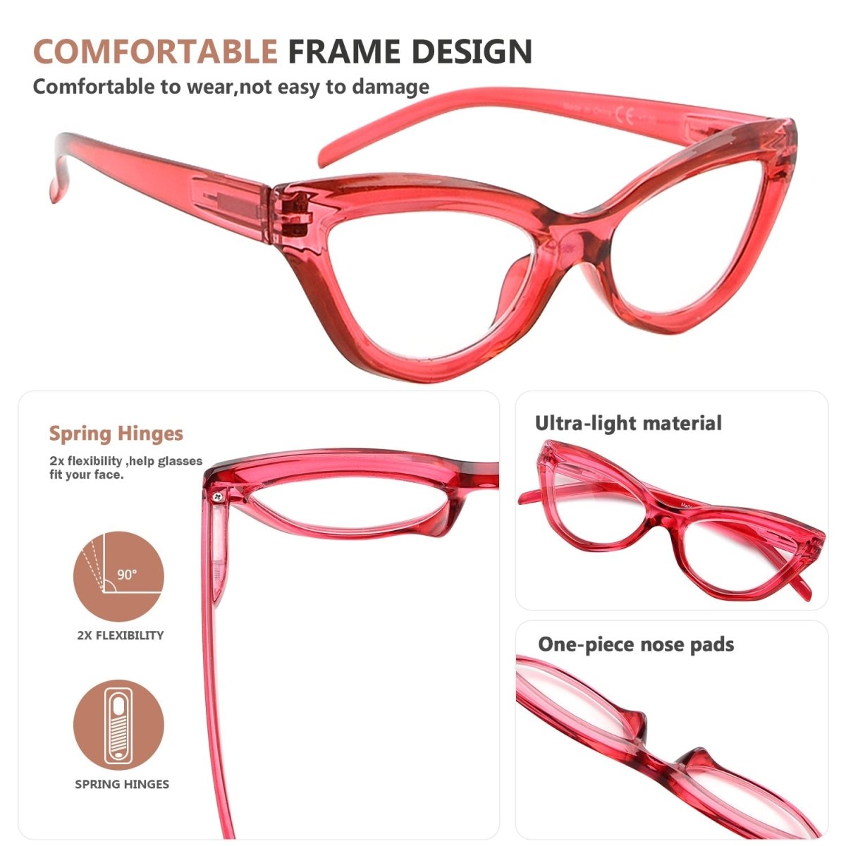 4 Pack Attractive Cat-eye Reading Glasses for Women R2033eyekeeper.com