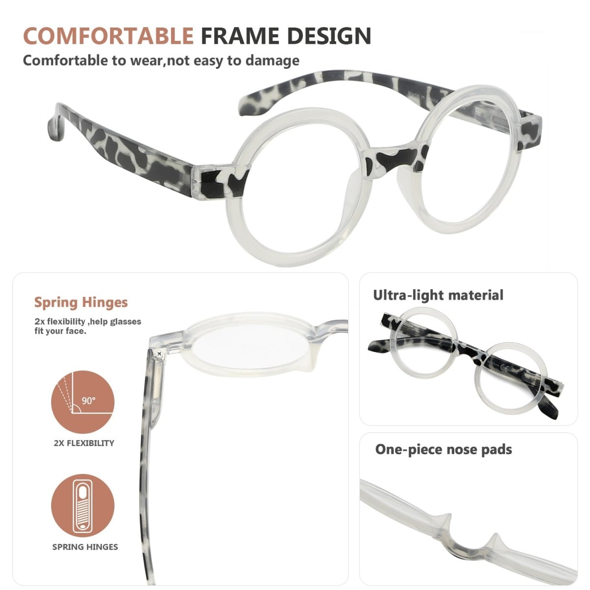 4 Pack Attractive Round Reading Glasses for Women R2007Zeyekeeper.com
