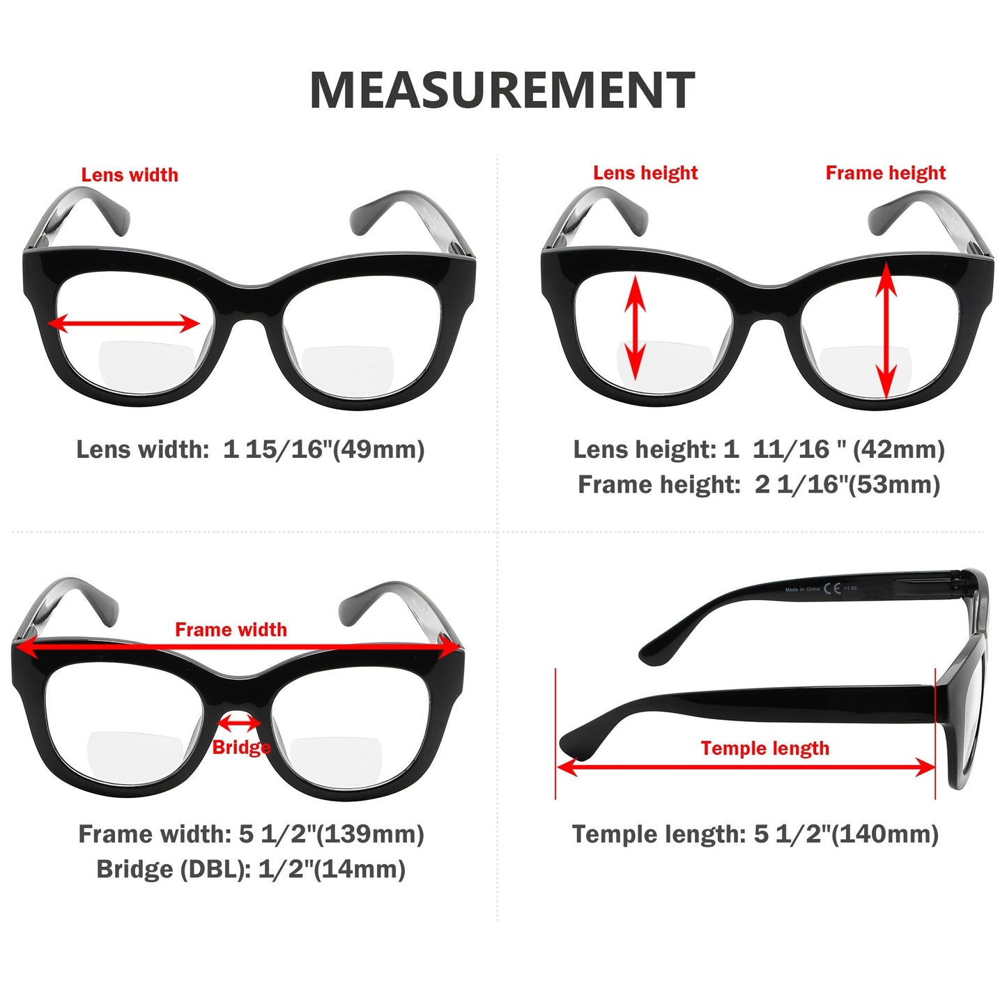 4 Pack Bifocal Reading Glasses Oversized for Women BR1555