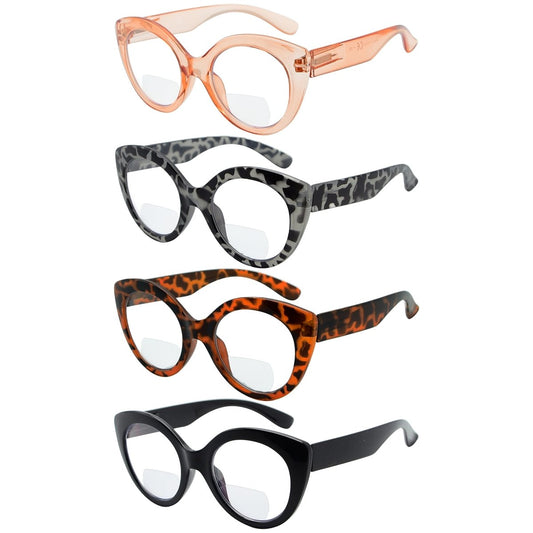 4 Pack Cat-eye Bifocal Reading Glasses for Women BR2012