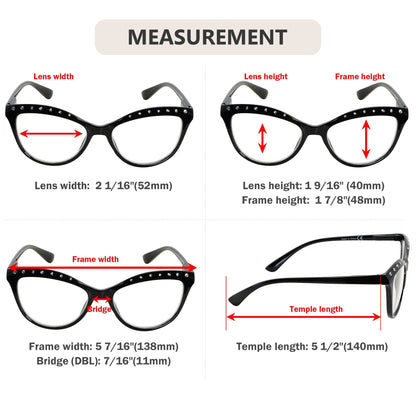 4 Pack Cat-eye Rhinestone Reading Glasses for Women R2001
