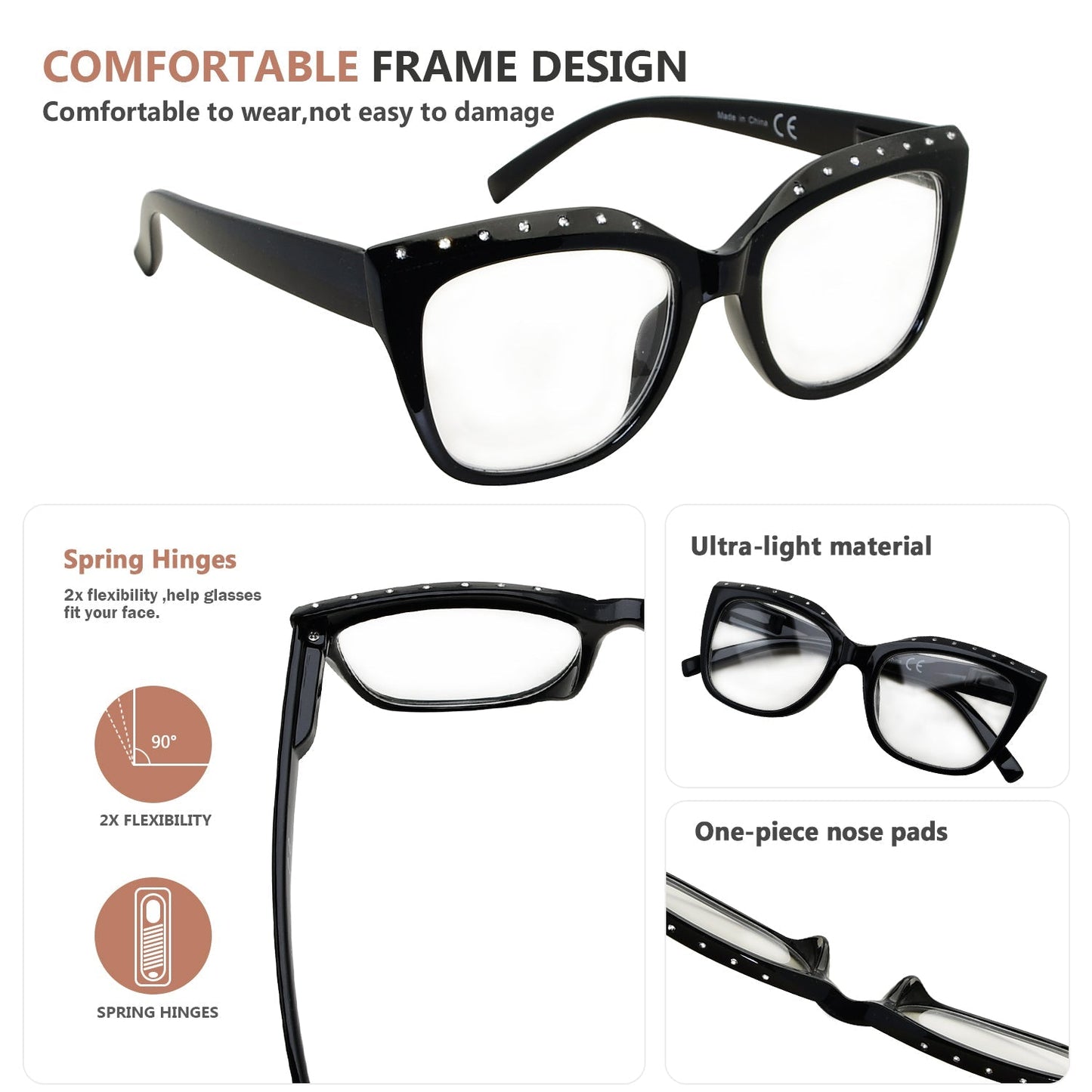 4 Pack Cat-eye Rhinestone Reading Glasses For Women R2015