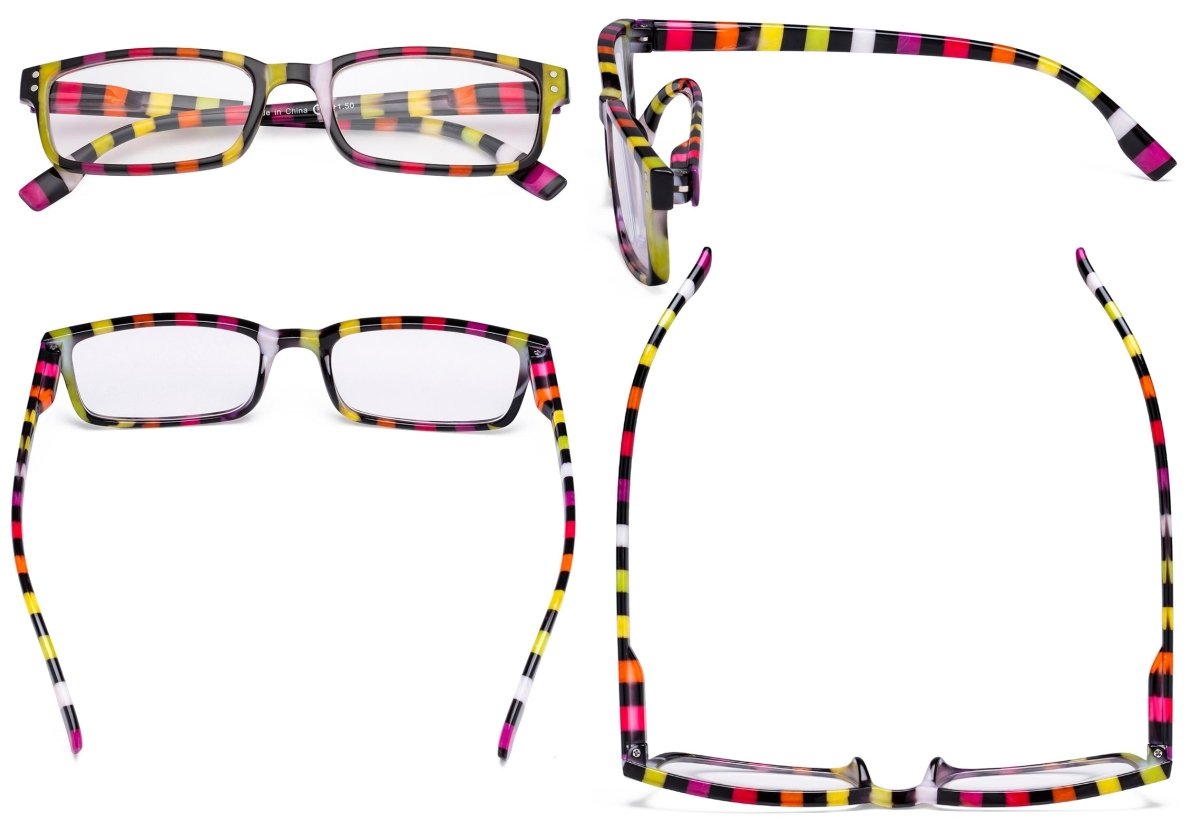 4 Pack Colorful Stripe Design Reading Glasses Women R097Seyekeeper.com