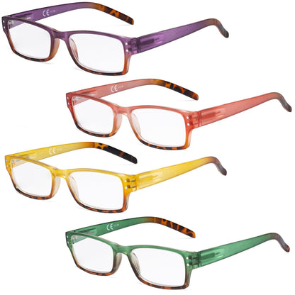 4 Pack Fashion Rectangle Reading Glasses for Women R012D