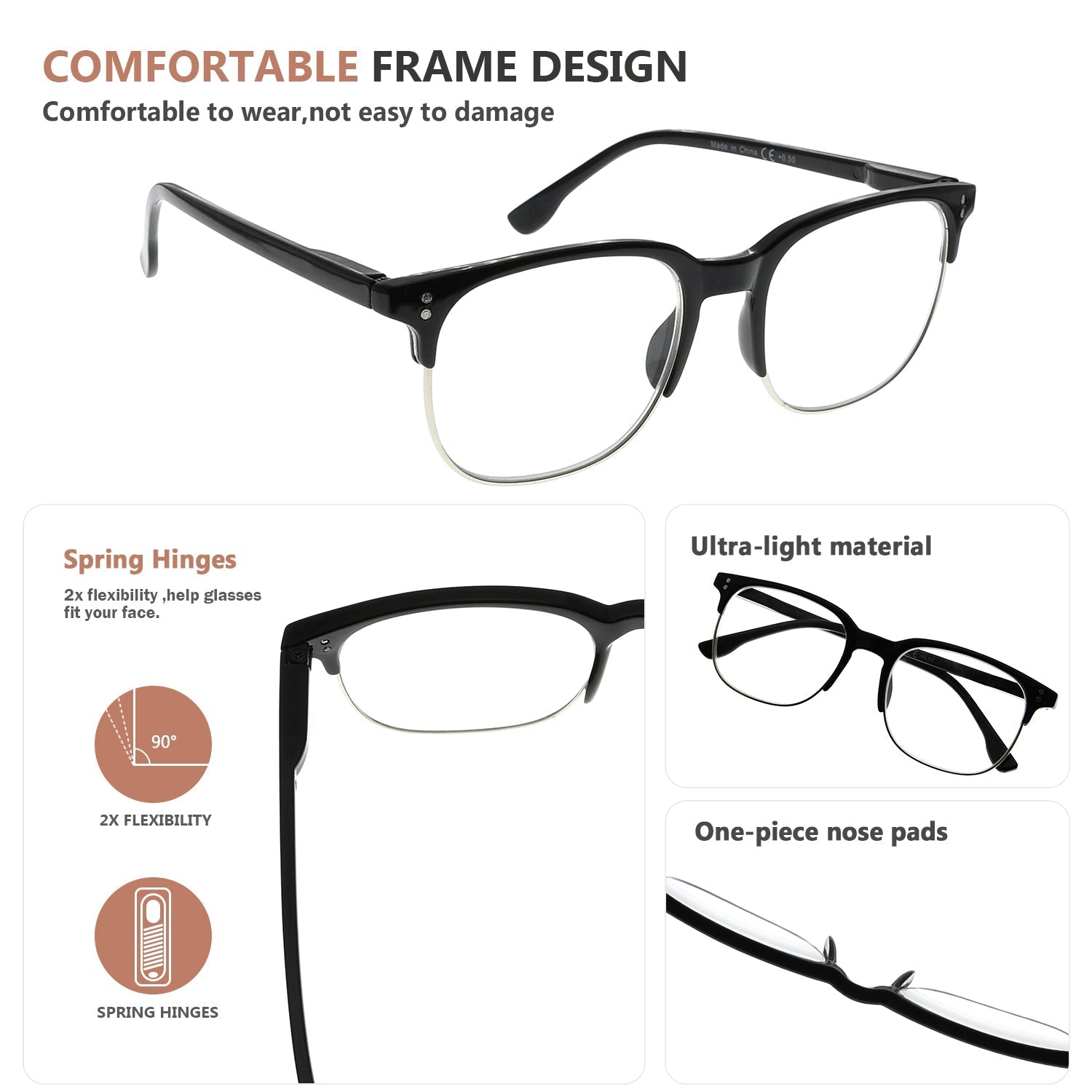 4 Pack Fashion Half Rim Reading Glasses for Women Men – eyekeeper.com