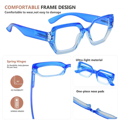 4 Pack Fashionable Large Frame Reading Glasses Women R2026