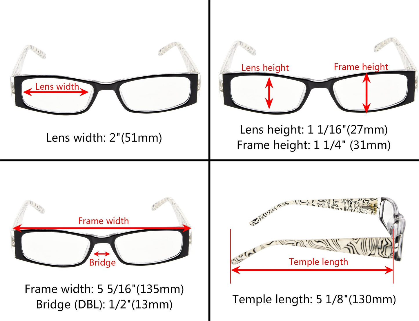 4 Pack Gem Pattern Arms Reading Glasses for Women R006-C1-C4