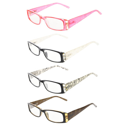 4 Pack Gem Pattern Arms Reading Glasses for Women R006-C1-C4