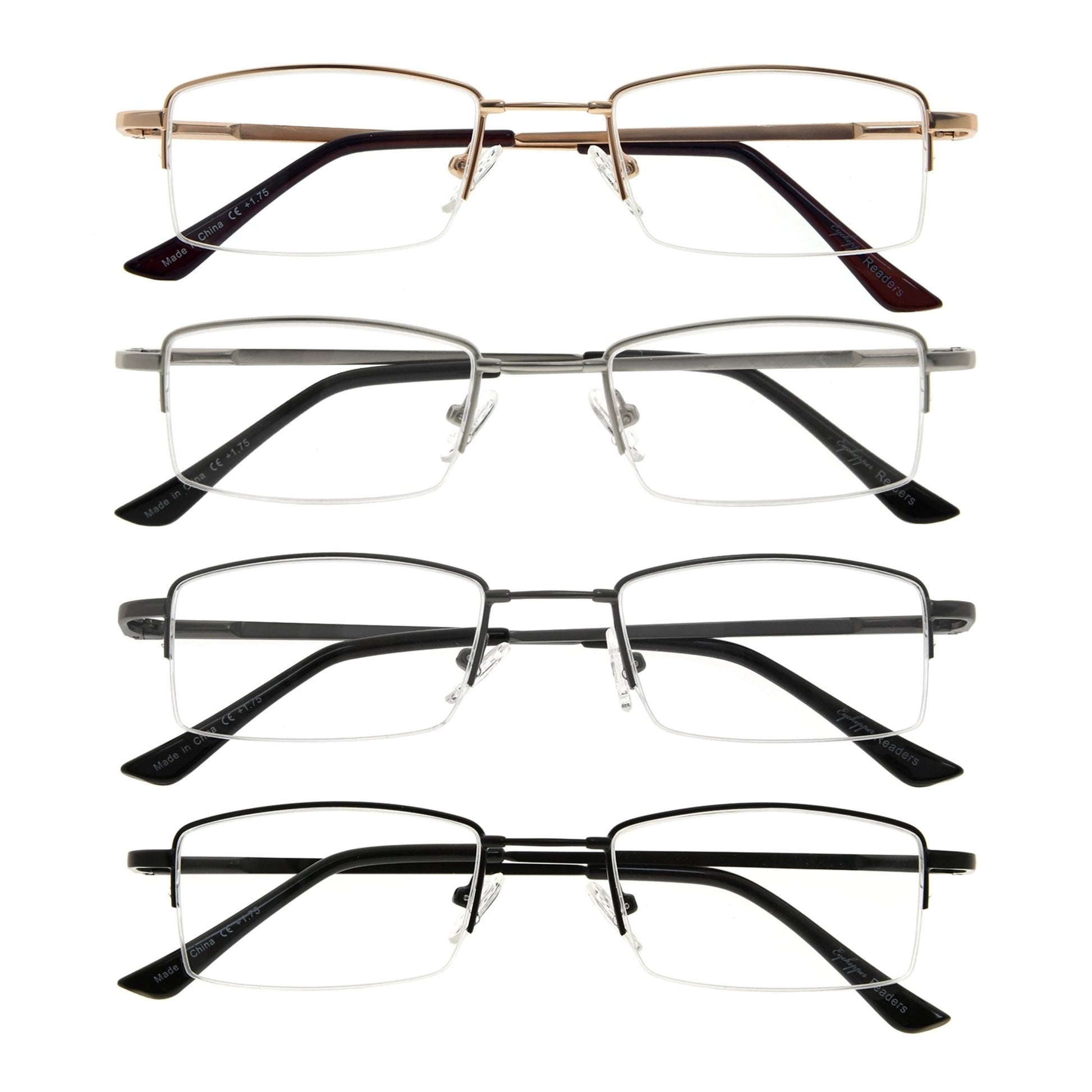 4 Pack Half-rim Reading Glasses with Titanium Bridge R1708