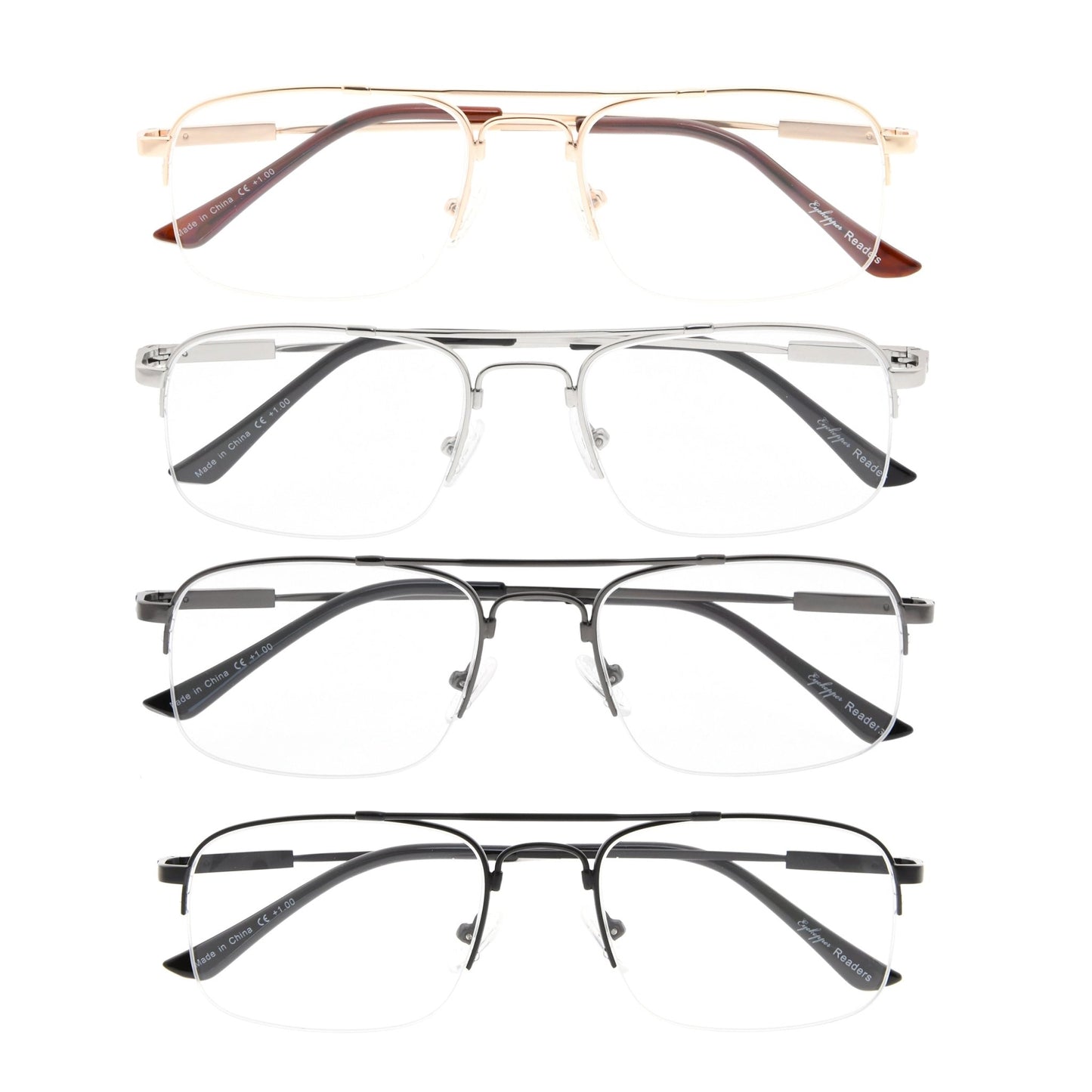4 Pack Half-Rim Titanium Bendable Reading Glasses R1706