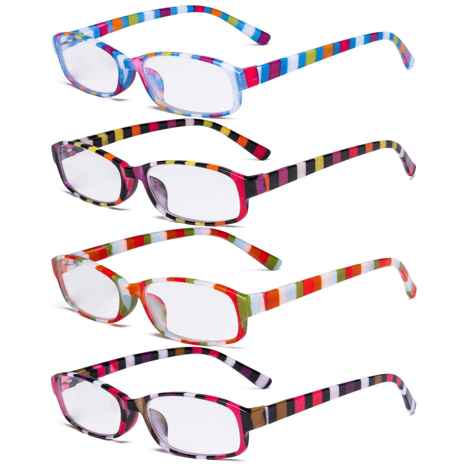 4 Pack Ladies Fashion Reading Glasses with Stripe Arms R908S