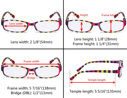 4 Pack Ladies Fashion Reading Glasses with Stripe Arms R908S