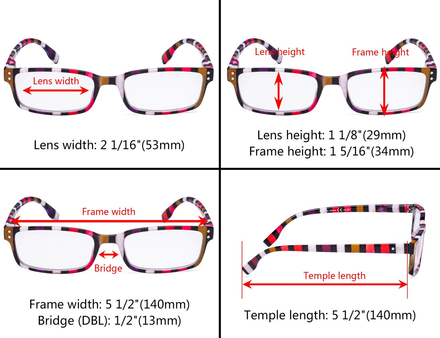 4 Pack Colorful Stripe Design Reading Glasses Women R097S
