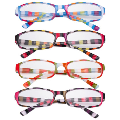 4 Pack Ladies Reading Glasses with Stripe Arms R908Seyekeeper.com