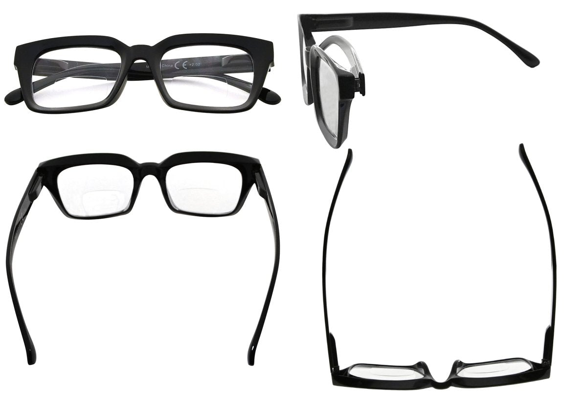 4 Pack Large Frame Square Bifocal Reading Glasses BR9106eyekeeper.com