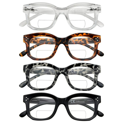 4 Pack Modern Rectangle Bifocal Reading Glasses Women BR2002eyekeeper.com