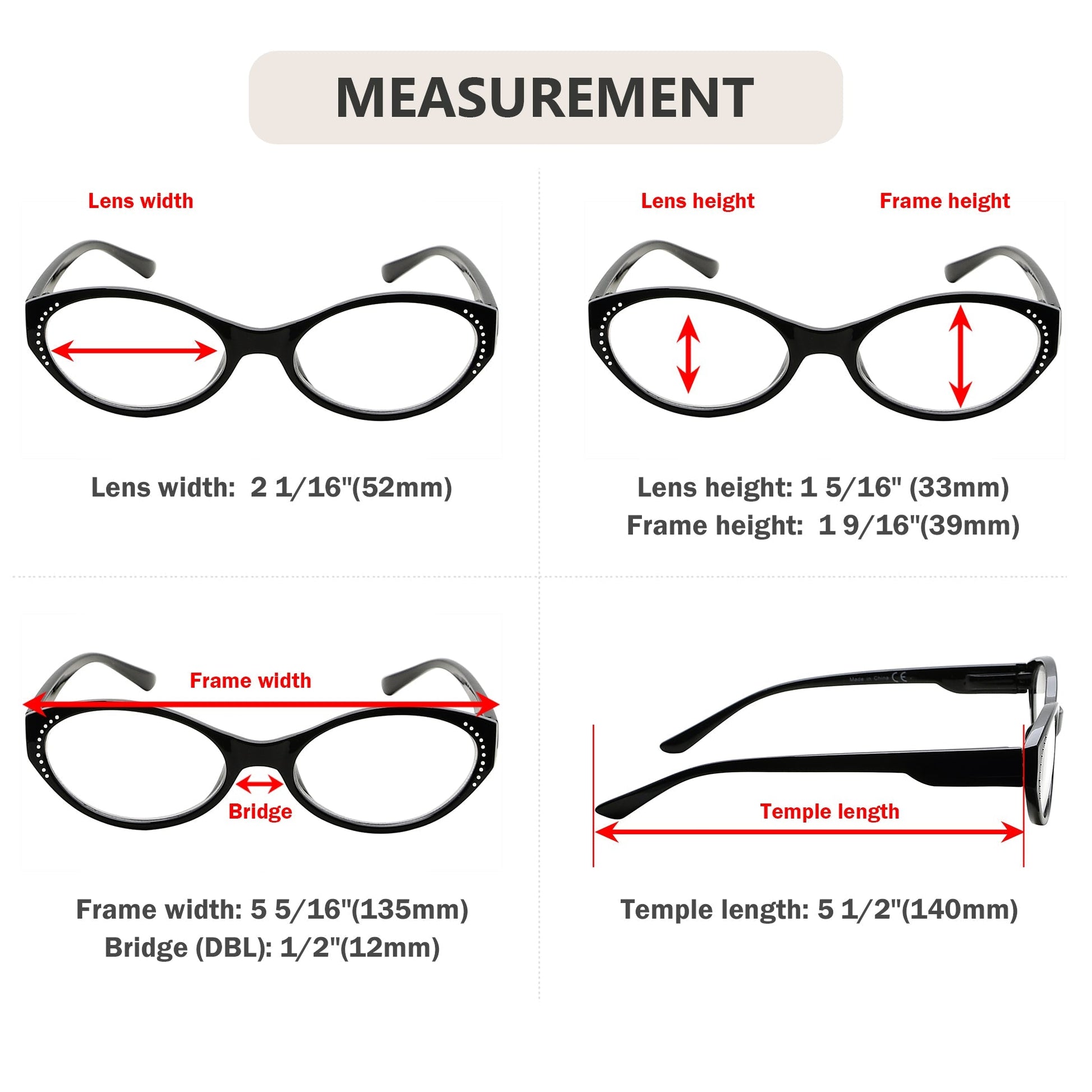 4 Pack Oval Classic Design Reading Glasses For Women R2036