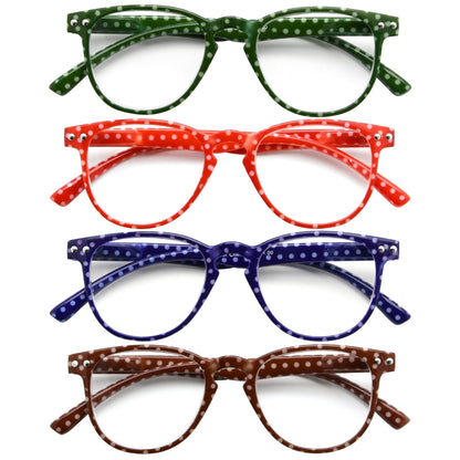 4 Pack Oval Polka Dots Pattern Reading Glasses Women R060P