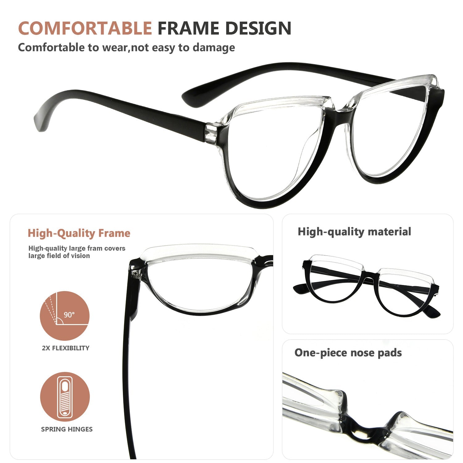 Reading Glasses Modern Half Circle Specs 4 Pack for Women eyekeeper