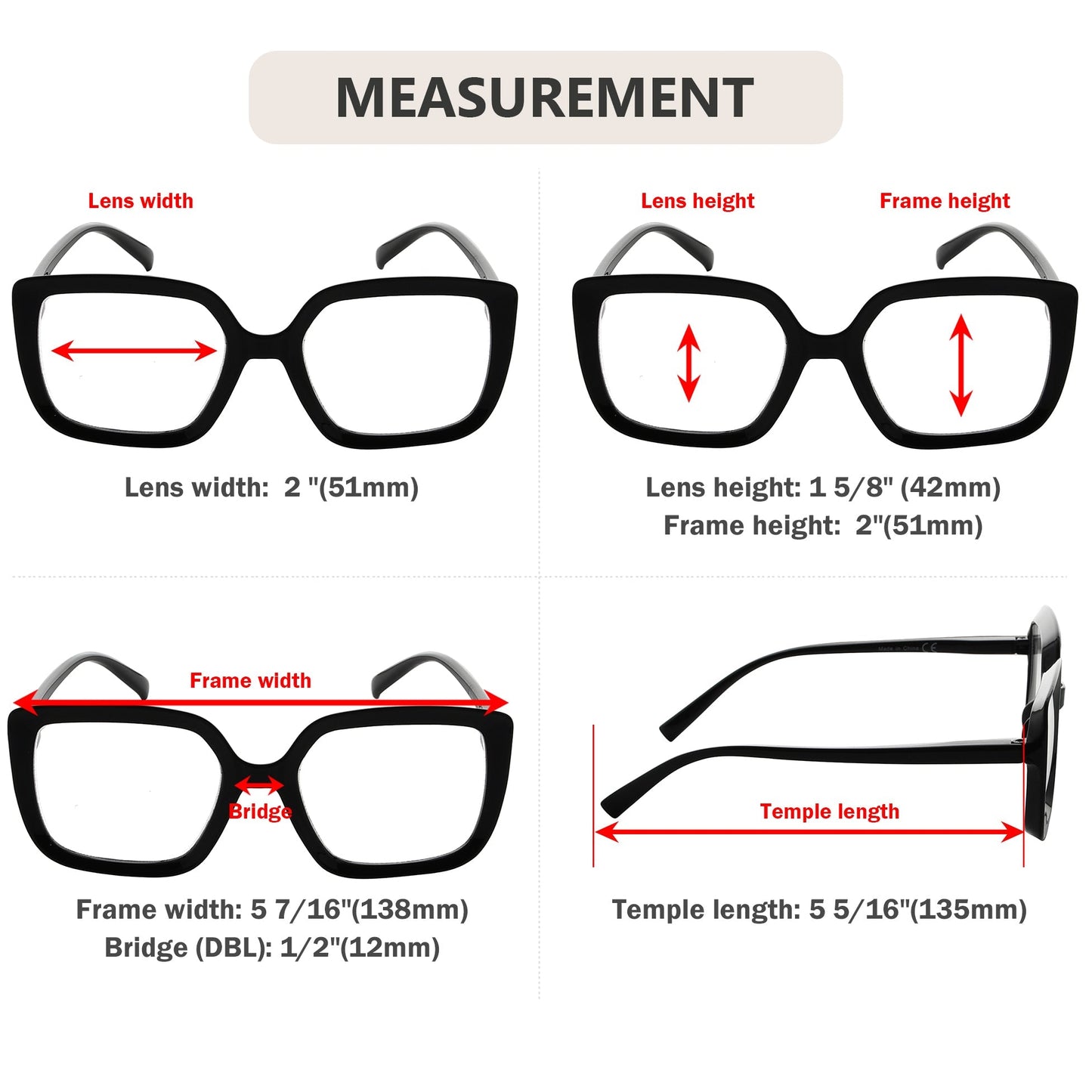 4 Pack Oversize Stylish Reading Glasses For Women R2014