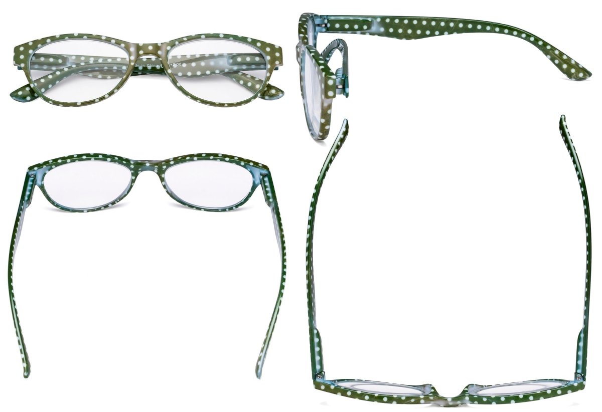 4 Pack Polka Dots Cat Eye Reading Glasses for Women R074Peyekeeper.com