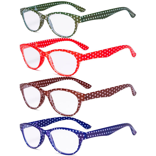 4 Pack Polka Dots Cat Eye Reading Glasses for Women R074P