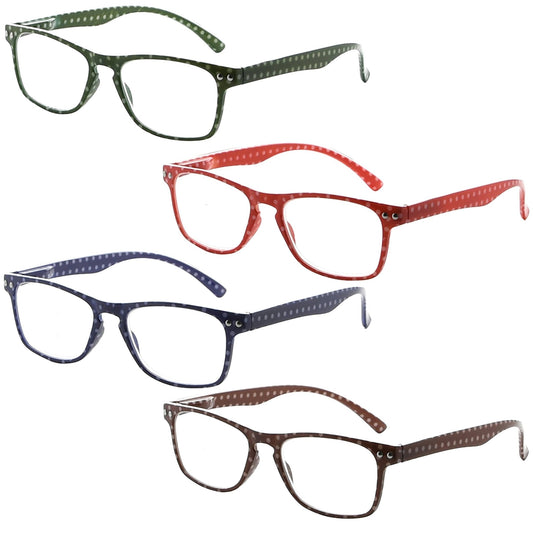 4 Pack Polka Dots Reading Glasses Square Readers Women R046P