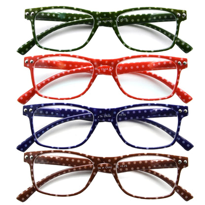 4 Pack Polka Dots Reading Glasses Square Readers Women R046P
