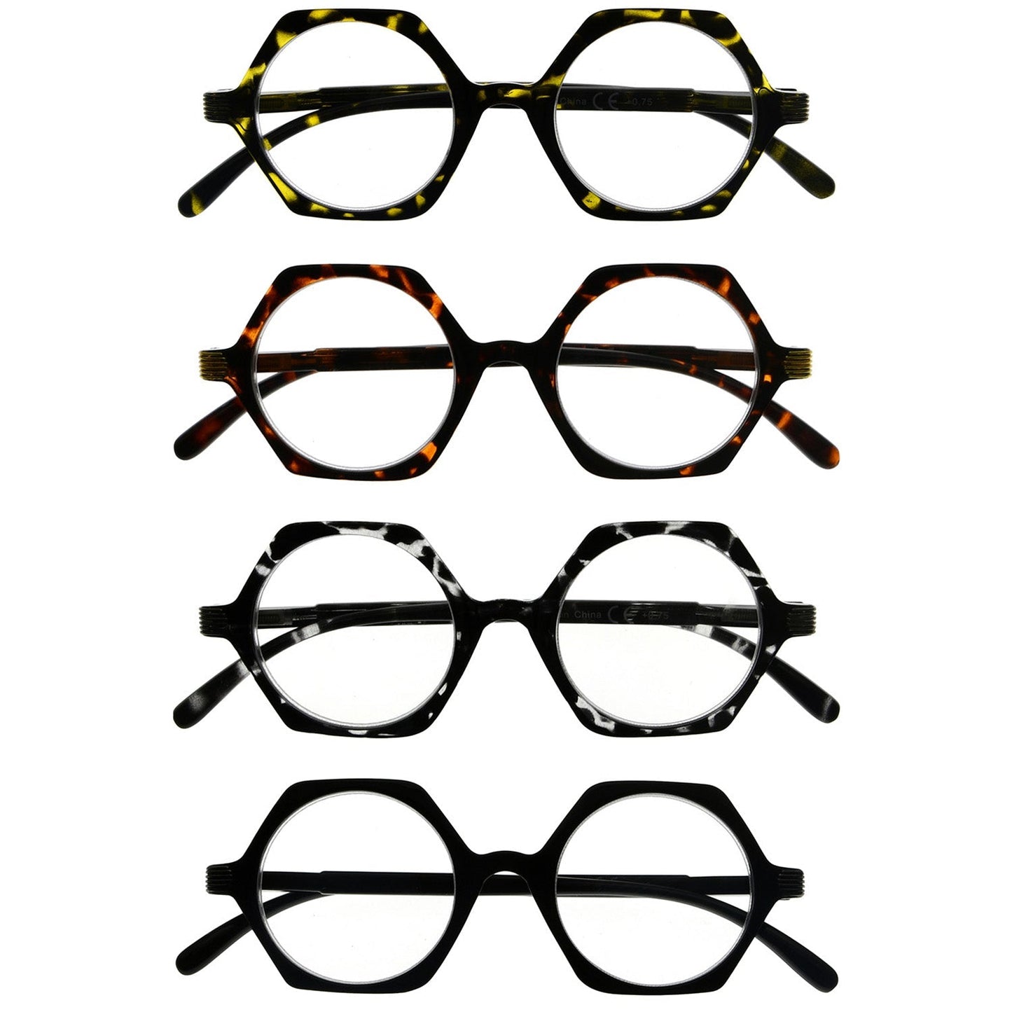 4 Pack Polygon Design Stylish Reading Glasses Women R2009