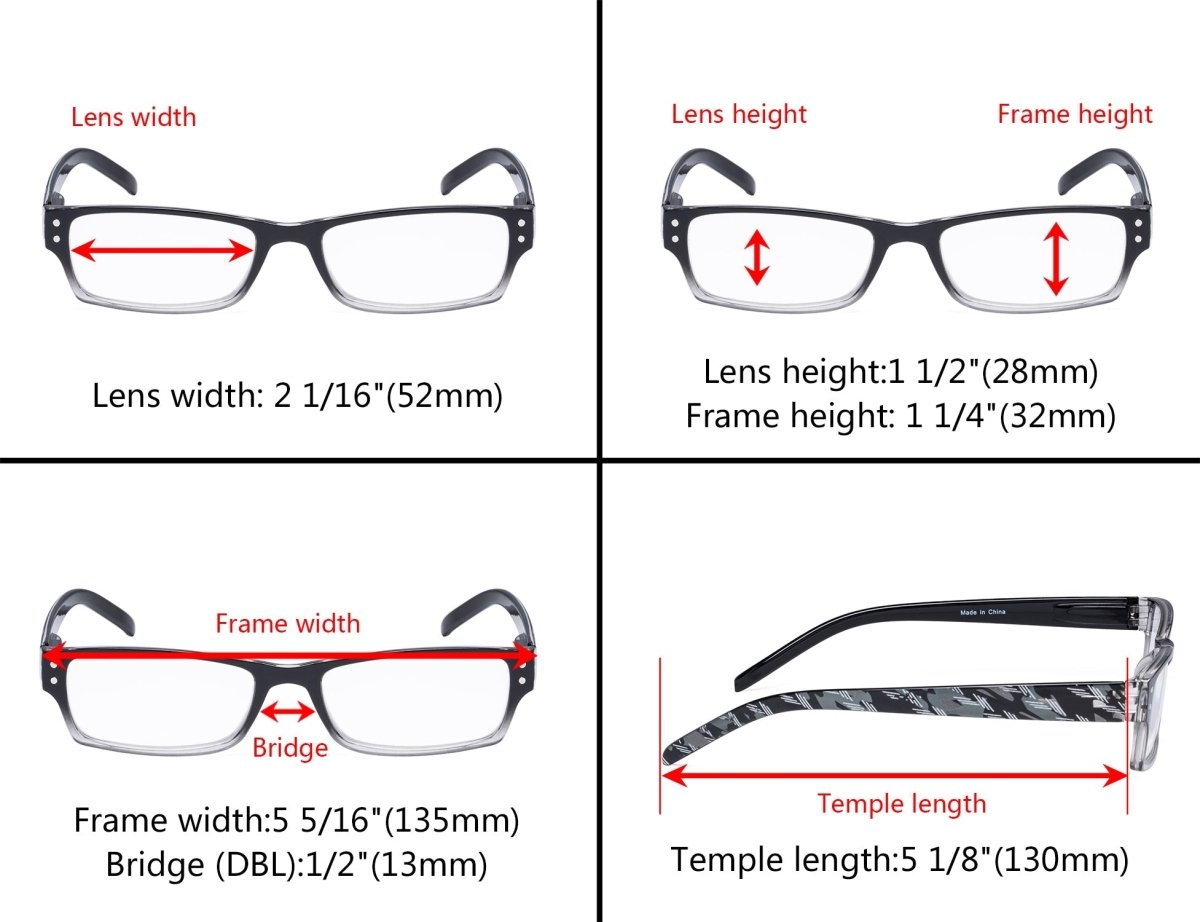 4 Pack Reading Glasses Fashion Rectangle Readers R012B-A