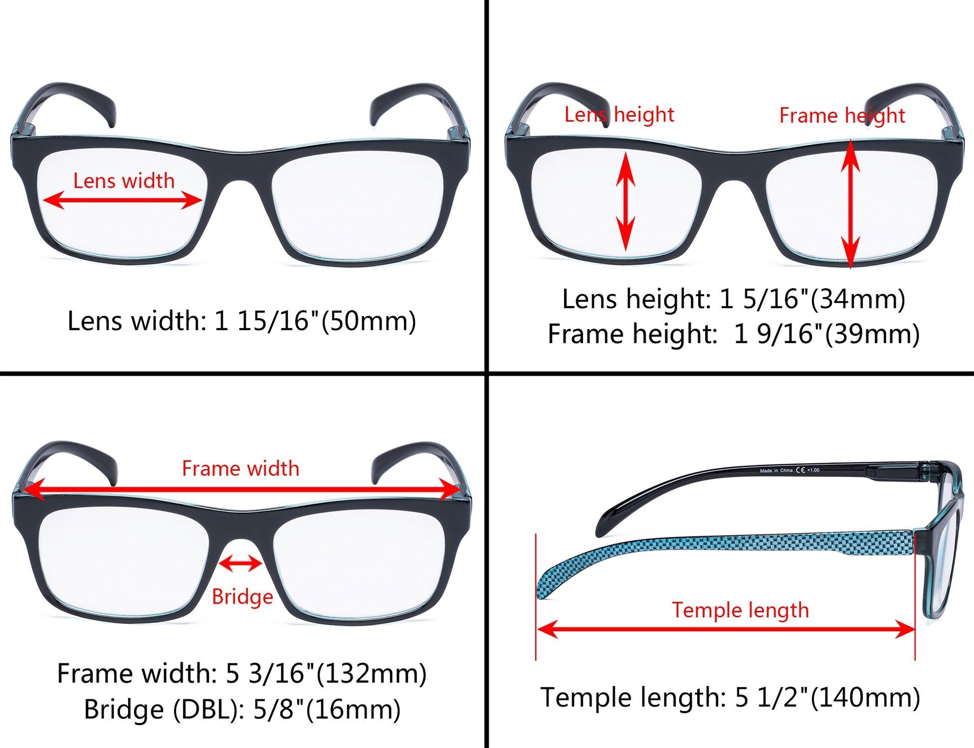 4 Pack Rectangle Pattern Reading Glasses for Women R047