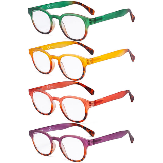 4 Pack Round Fashion Reading Glasses for Women R124D