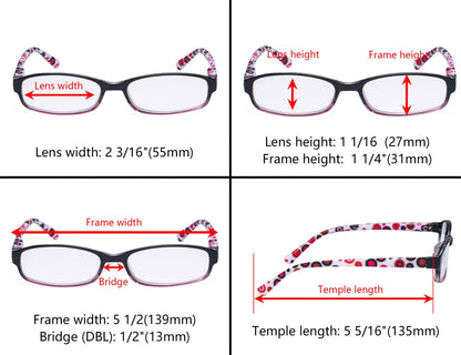 4 Pack Reading Glasses with Polka Dots Pattern Temple R908PC