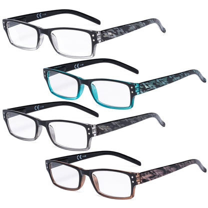 4 Pack Reading Glasses Fashion Readers Unisex R012B-A
